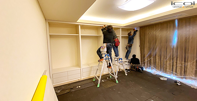 芦屋 マンション リニューアル案件、オーダー家具、内装工事一式 家具製作  icoi